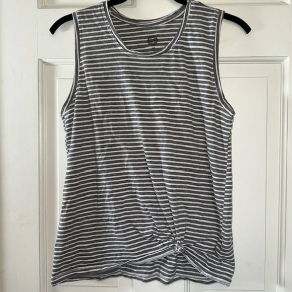 Gray Striped Tank Top w/ Gathered Hem - Picture 10 of 10